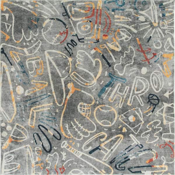 Sportsglyphs 6 X 6 Grey Tones/Multi-Colored Abstract Washable Area Rug