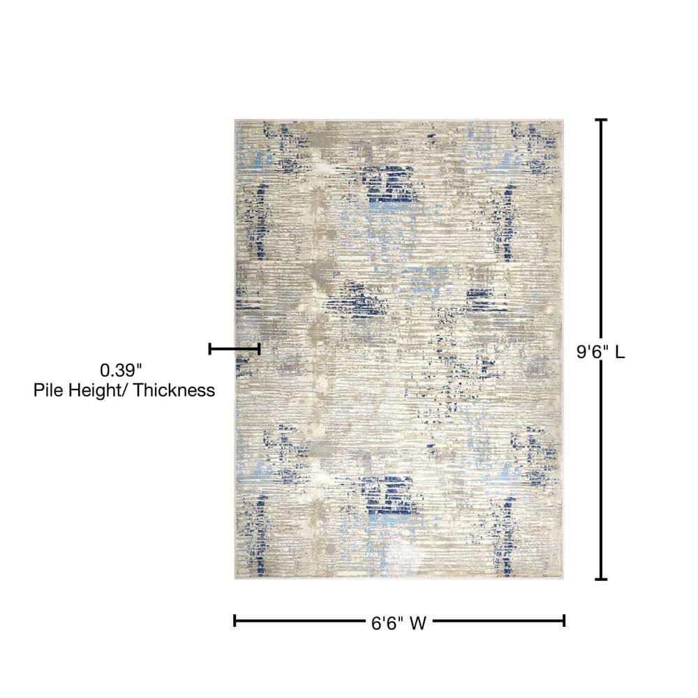 Serene Abstract Gray-Blue Reversible Synthetic Area Rug, 6'6" x 9'6"