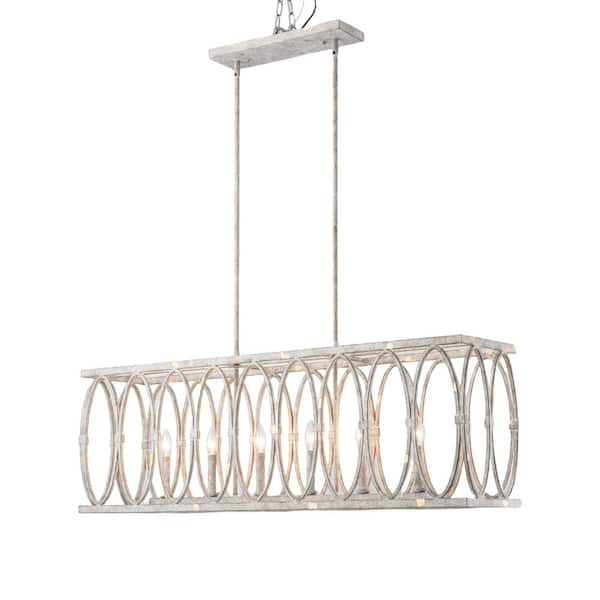 Stak 6-Light Distressed White Rectangular Farmhouse Pendant Light for Kitchen Island and Dining Room