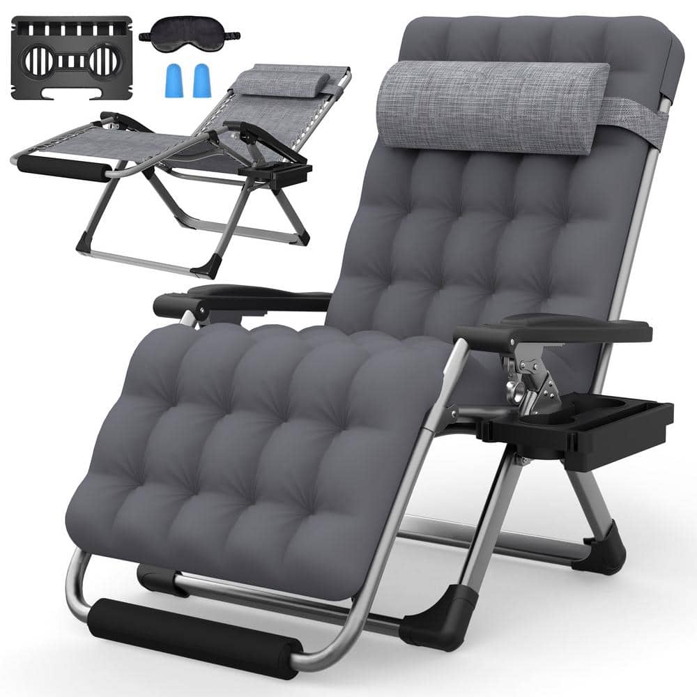SEEUTEK Luna 33 in. W Oversized Zero Gravity Chair Metal Outdoor Chaise ...