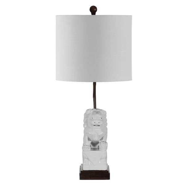 JONATHAN Y Guardian Lion 27.5 in. White Ceramic Classic Modern LED ...
