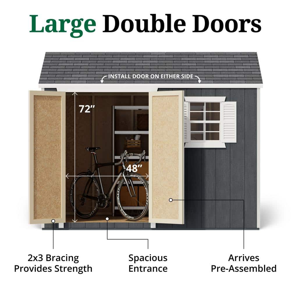 8' x 10' Brown Workshop Shed Kit with Shelving and Windows