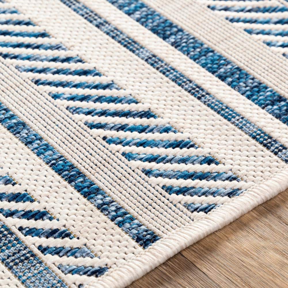 Denim Blue Round Stain-Resistant Synthetic Area Rug