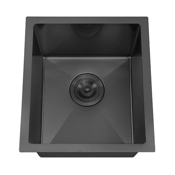15 in. Undermount Single Bowl 18-Gauge Nano Black Stainless Steel Scratch Resistant Kitchen Bar Sink with Strainer