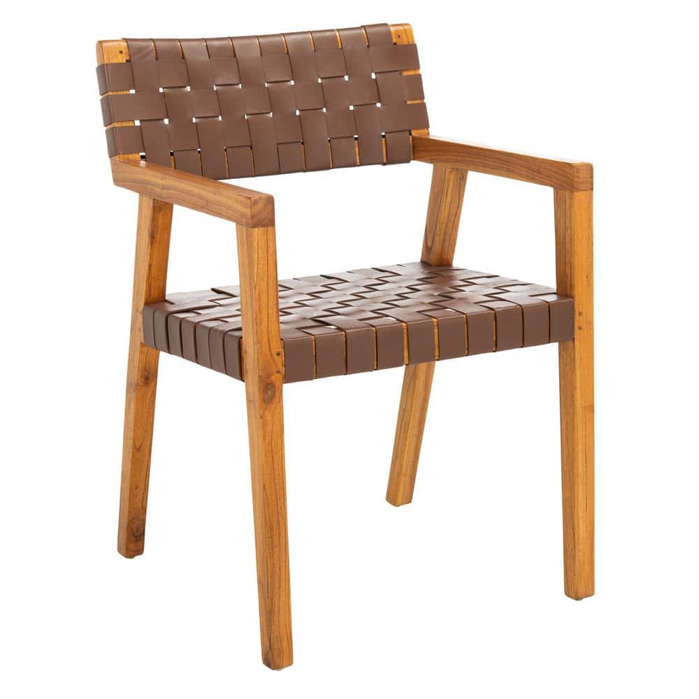 Cire Cognac Leather and Natural Wood Upholstered Side Chair