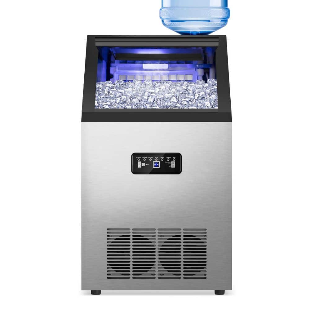 17 in. 100 lb. /Day Freestanding Ice Maker in Stainless Steel w/ Full-Size Cube Production for Homebar and Entertainment