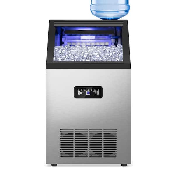 17 in. 100 lb. /Day Freestanding Ice Maker in Stainless Steel w/ Full-Size Cube Production for Homebar and Entertainment