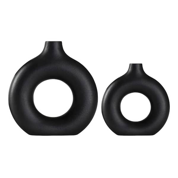 Afoxsos Ceramic Vase for Modern Home Decor, Round Matte Pampas Flower Vases Minimalist Nordic Boho Style, Black