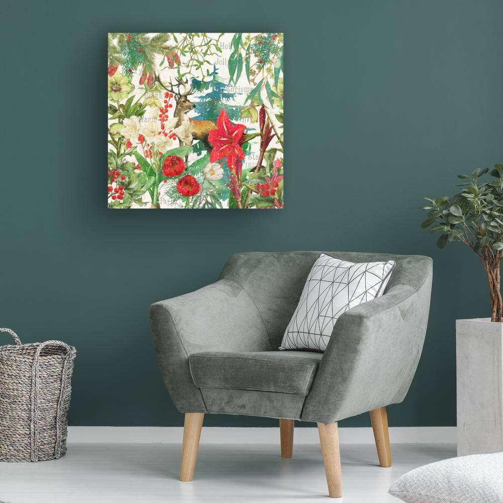 18x18 Christmas Floral Reindeer Canvas Print