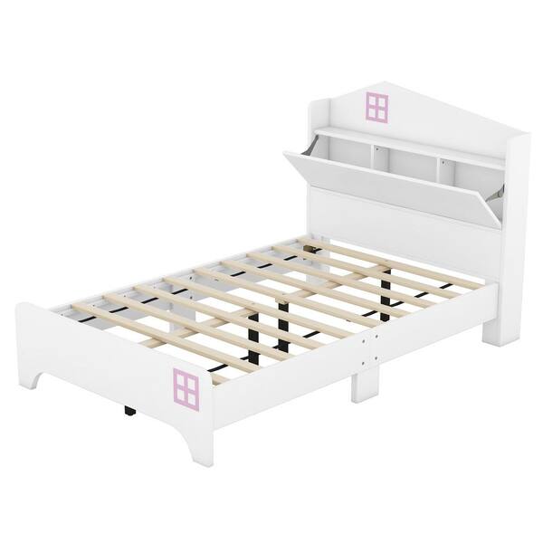 Harper & Bright Designs White Twin Size Wood House Bed with Storage ...