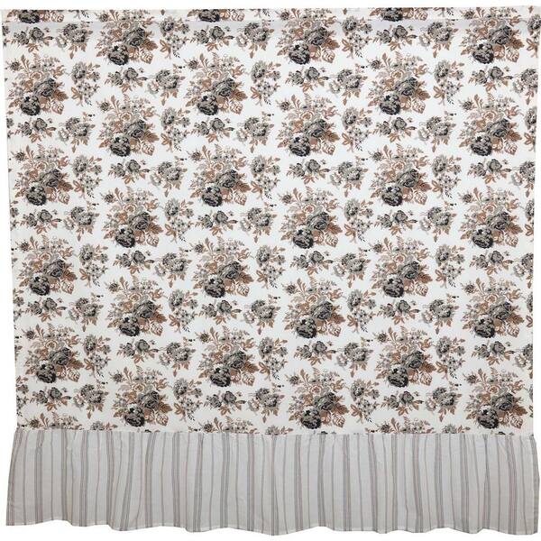 VHC BRANDS Annie Floral 72 in. Portabella Soft White Gray Ruffled Shower Curtain 70022 The