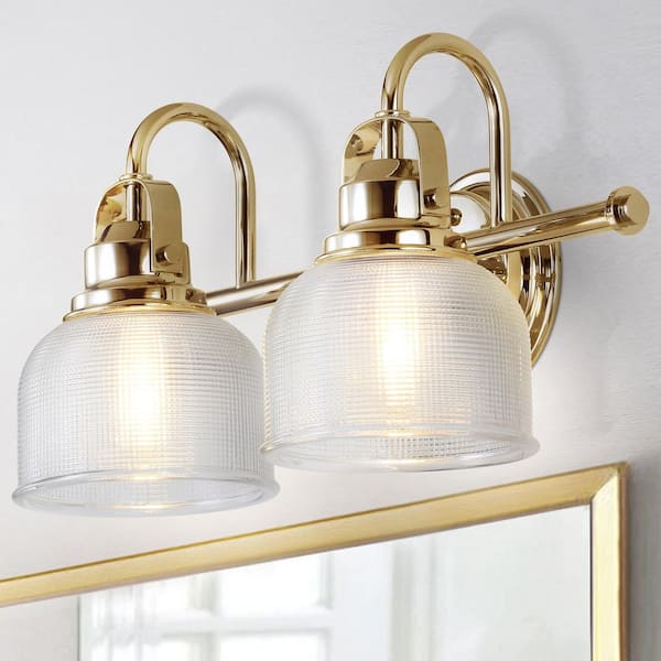 JONATHAN Y Virginia 17.25 in. 2-light Brass Gold Metal/Glass LED Vanity Light