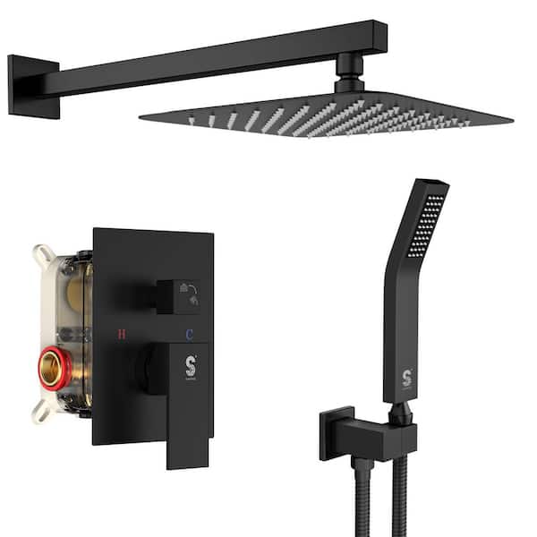 3-Piece Metal Shower Faucet Set with Rain, Handheld Head and 71 in. Hose, Wall Mounted Shower Fixtures, in Matte Black
