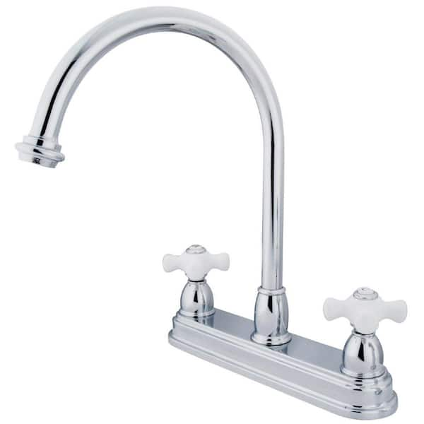 Kingston Brass Restoration 2-Handle Deck Mount Centerset Kitchen Faucets in Polished Chrome