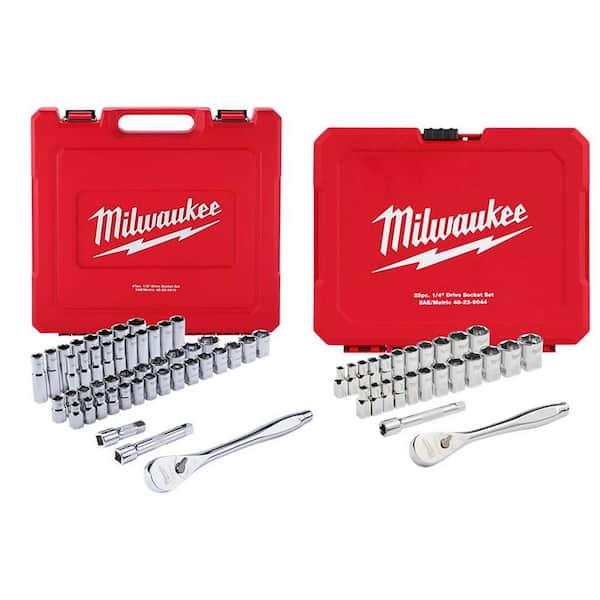 Milwaukee 1/2 in. and 1/4 in. Drive SAE/Metric Ratchet/Socket Mechanics Tool Set (72-Piece)