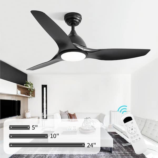 52 in. Indoor/Outdoor Integrated LED Black Downrod Modern Ceiling Fan with Light Kit and 6-Speed DC Remote