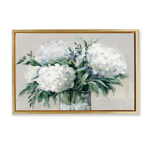 Full Hydrangeas in White by Alex Black Gold Floater Frame Nature Graphic Art Print 21 in. x 31 in.