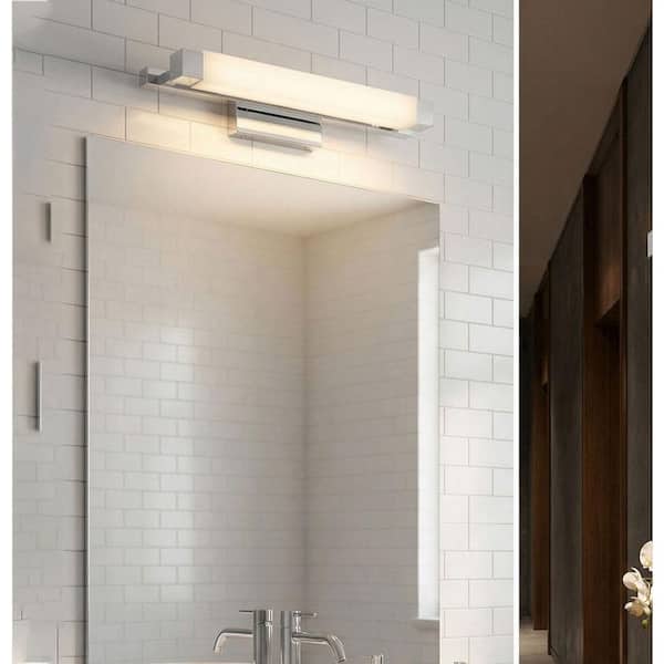 26 in. Silver LED Wall Sconce Bar, 1 Light 21W 3 Color Dimmable with Horizontal Mount for Covered Porch Garage Patio