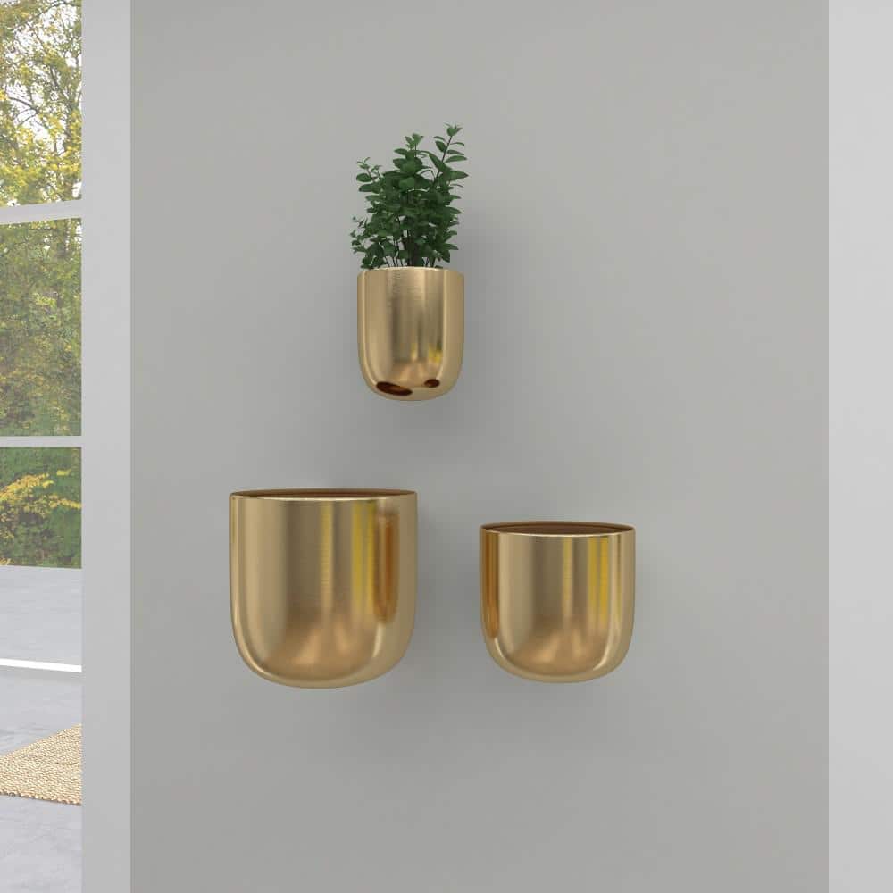 Gold Iron Indoor Outdoor Round Wall Planter Set of 3