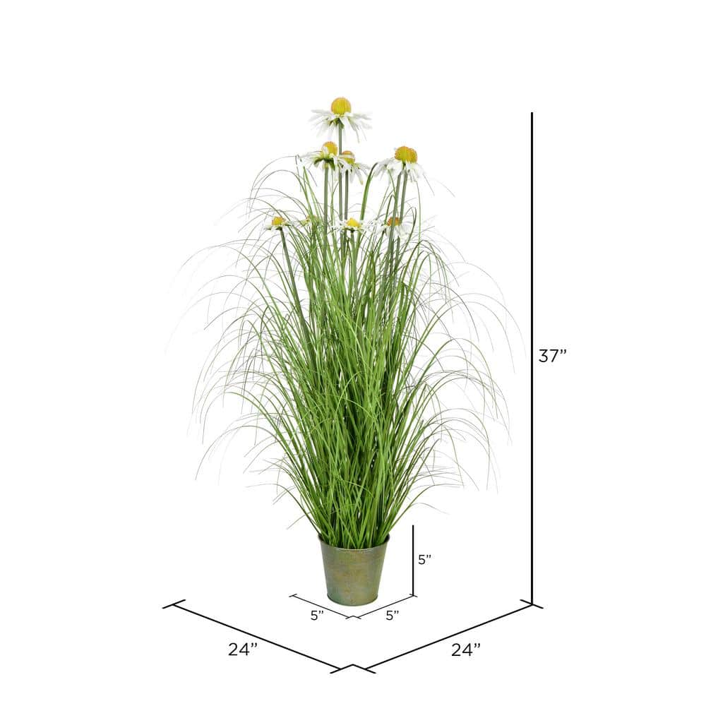 Elegant 37" Daisy and Green Grass Potted Arrangement for Indoor Decor