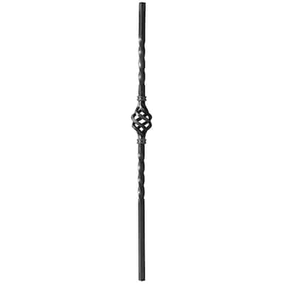 43 in. x 3/4 in. Wrought Iron Square Dual Twists with Center Basket Raw Forged Newel Post