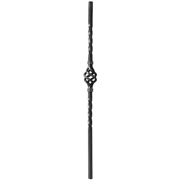 arteferro 43 in. x 3/4 in. Wrought Iron Square Dual Twists with Center Basket Raw Forged Newel Post