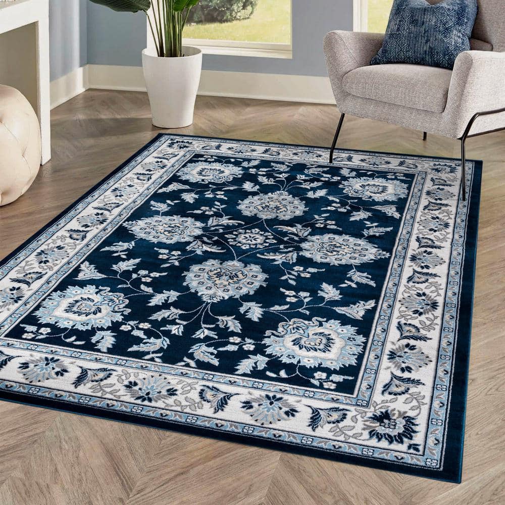 JONATHAN Y Cherie French Cottage Navy/Ivory 4 ft. x 6 ft. Area Rug ...