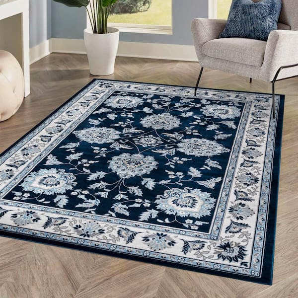 Cherie French Cottage Navy/Ivory 8 ft. x 10 ft. Area Rug