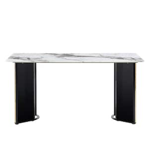 Modern Rectangle White Faux Marble Pedestal Dining Table Seats for 6 (63.00 in. L x 30.00 in. H)