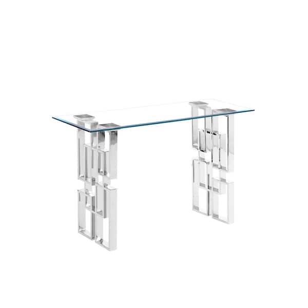 Best Quality Furniture Rosa 50 in. Tempered Glass Stainless Steel Base Console Table