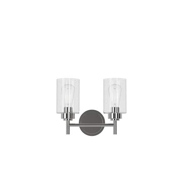 Wexton 12 in. Plug and Play 2-Light Brushed Nickel Vanity Light with SkyPlug