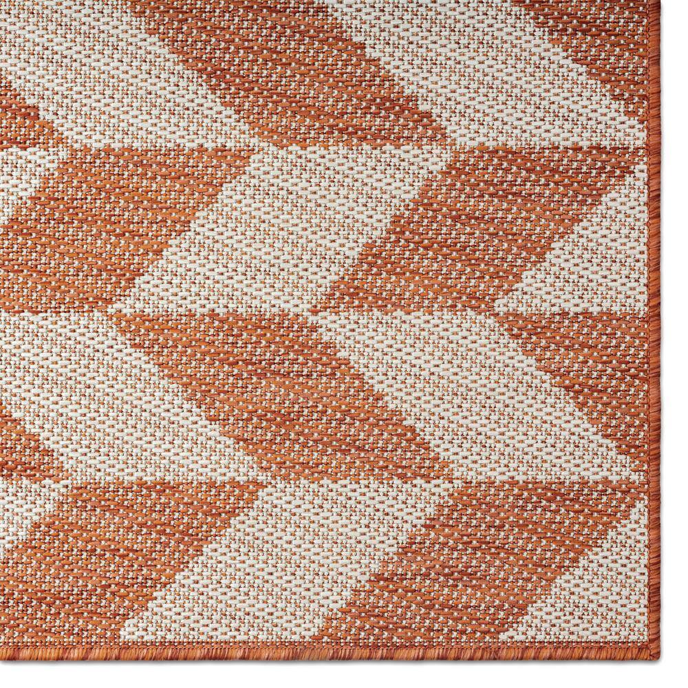 Orange and Ivory Geometric Synthetic Indoor/Outdoor Rug, 6' x 9'