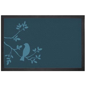 Aqua Indoor Outdoor Mat Foliage Blue 24 in. L x 5 in. W