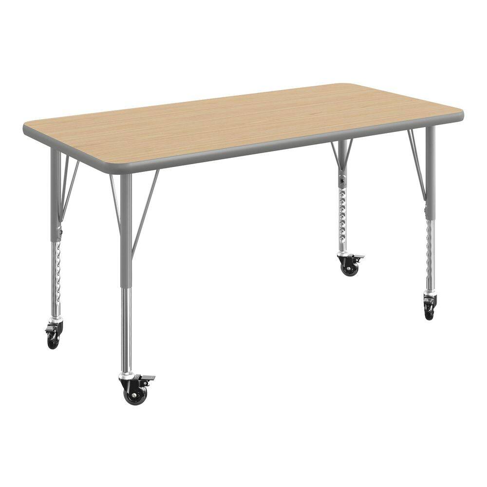 Wren Adjustable Light Natural Top/Silver Frame Rectangle Kids Activity Table with Thermal Laminate Top for 4