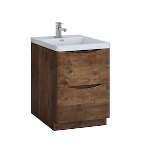 Tuscany 24 in. Modern Bath Vanity in Rosewood with Vanity Top in White with White Basin