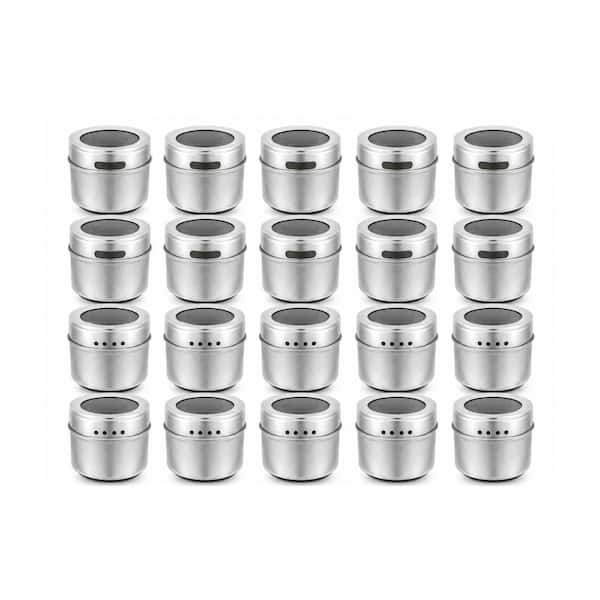 20-Piece Silver Magnetic Spice Tins Storage Spice Containers on Refrigerator with 240 Spice Label Set