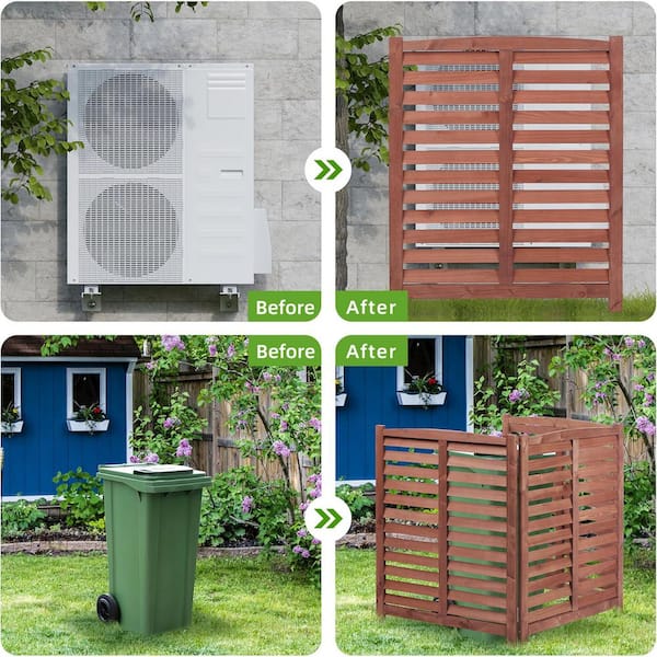 Brown 3-Panel 32 in. W x 38 in. H Outdoor Wood Air Conditioner
