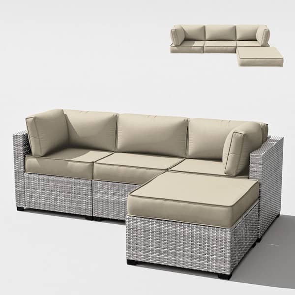 Kimunuk 25.6 in. x 25.6 in. x 4 in. (9-Piece) Deep Seating Outdoor Lounge Chair Sectional Cushion Cream