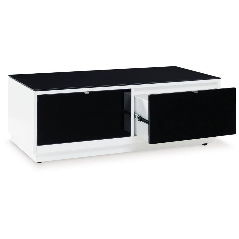 Black and White Rectangular Glass-Top Coffee Table with Storage