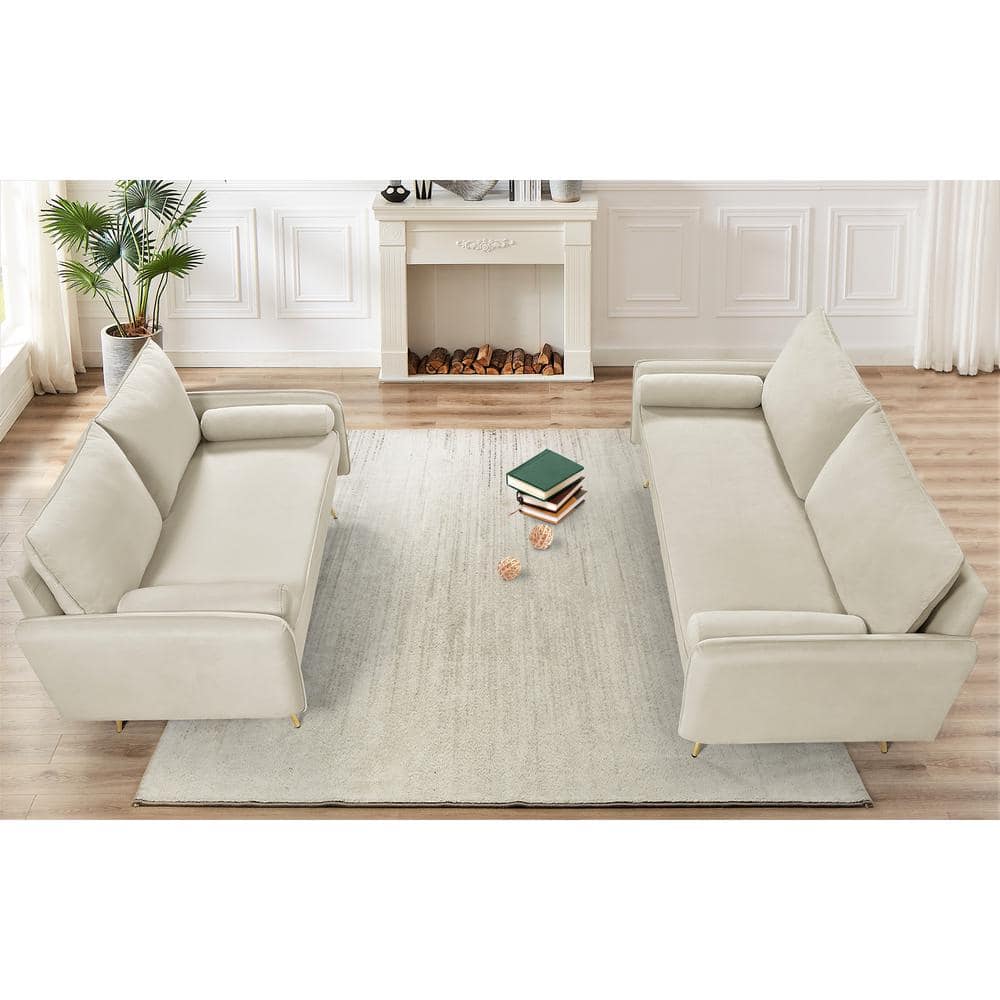 US Pride Furniture Villeda 2-Piece Ivory Velvet Living Room Set