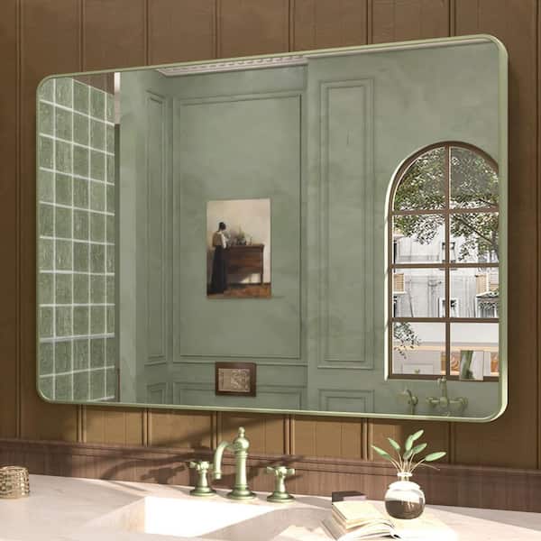 Cosy 48 in. W x 36 in. H Rectangular Framed Wall Bathroom Vanity Mirror in Matte Green