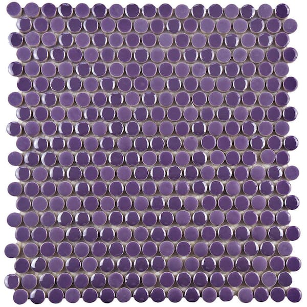 Merola Tile Galaxy Penny Round Purple 11-1/4 in. x 11-3/4 in. x 9 mm Porcelain Mosaic Tile
