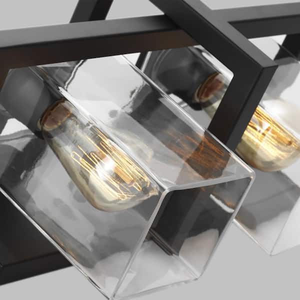 Mitte 15 in. 2-Light Matte Black Industrial Transitional Bathroom Vanity Light with Clear Glass Shade Panels
