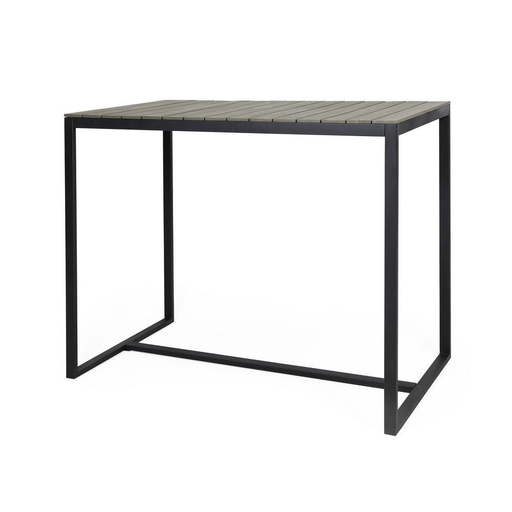 Sleek Gray Acacia Wood & Iron Rectangular Bar Table for 4