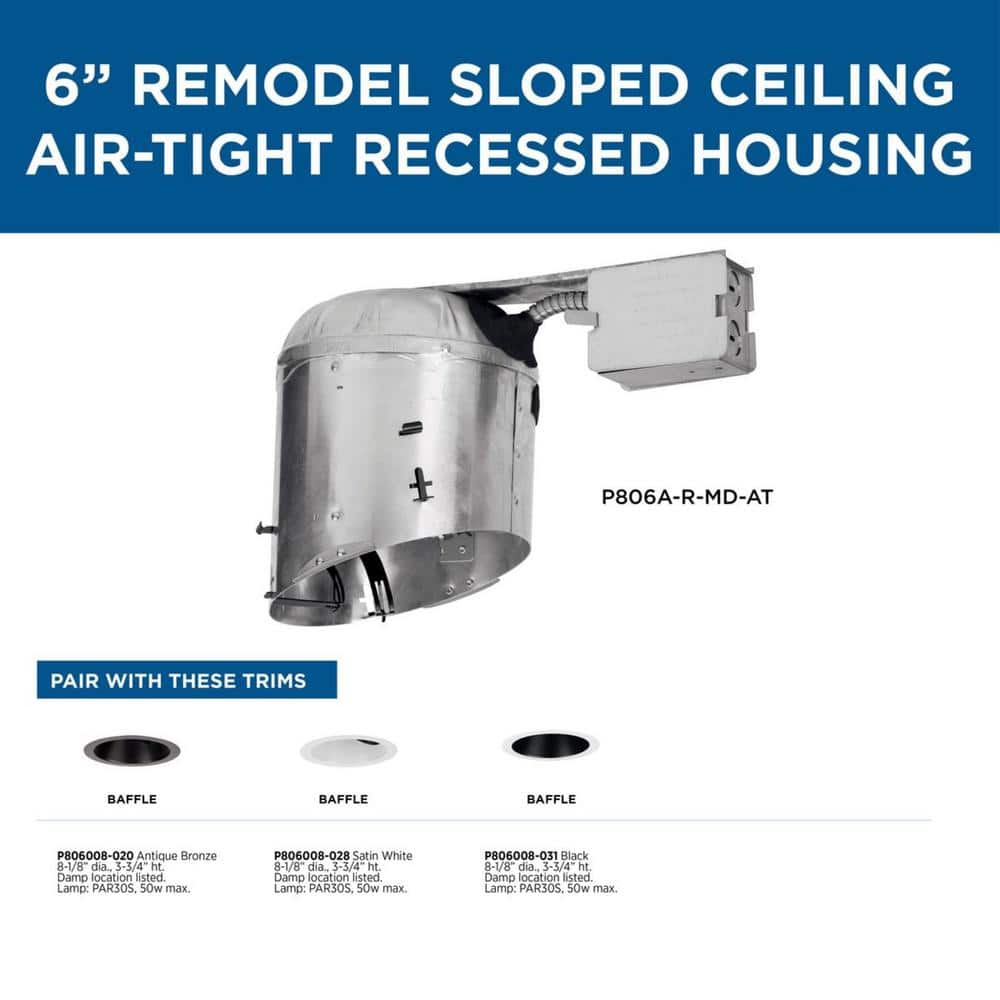 6" Gray Steel Recessed Slope Ceiling Remodel Housing
