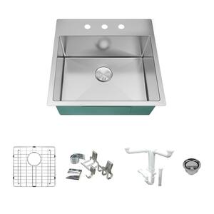 Diamond 16-Gauge Stainless Steel 23 in. Single Bowl Drop-In Kitchen Sink Kit with Magnetic Accessories