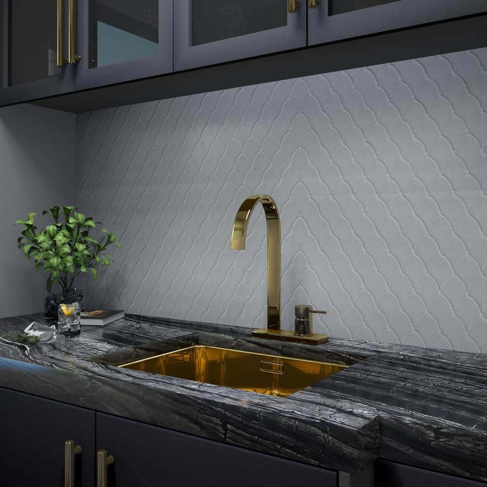 Blanco White Glossy Glass Fishscale Mosaic Wall Tile Sheet