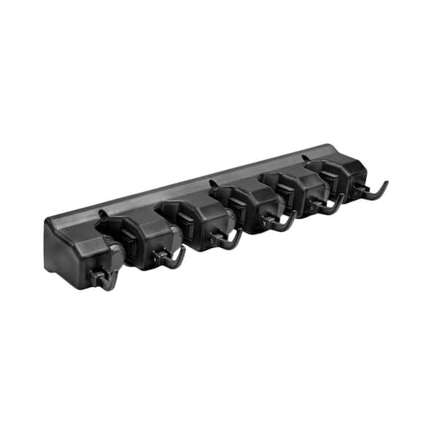 Wall Mounted Organizer 16 in. Black ABS 5 Slots 6-Hooks Heavy Duty Spring Grip Wall Rack with Screws (2-Pack)