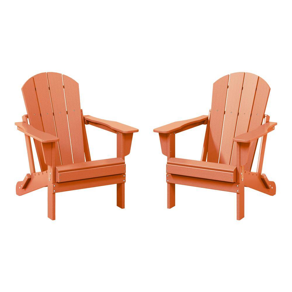 Orange HDPE Folding Adirondack Chairs Set of 2