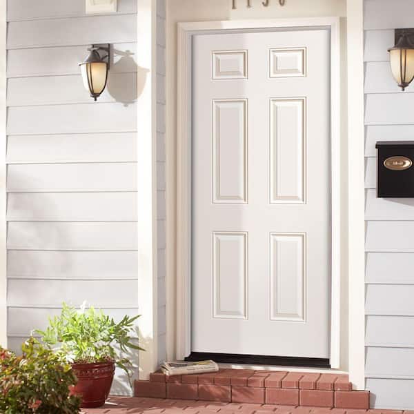 32 in. x 80 in. 6-Panel Left Hand Inswing Painted Steel Prehung Front Exterior Door with Brickmold